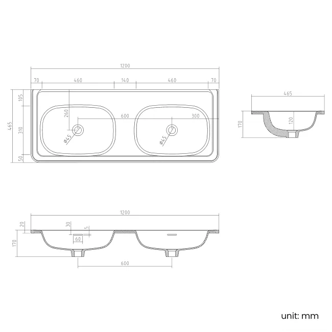 Jerez Country Oak Wall Hung Drawer Vanity with Black Double Basin 1200mm