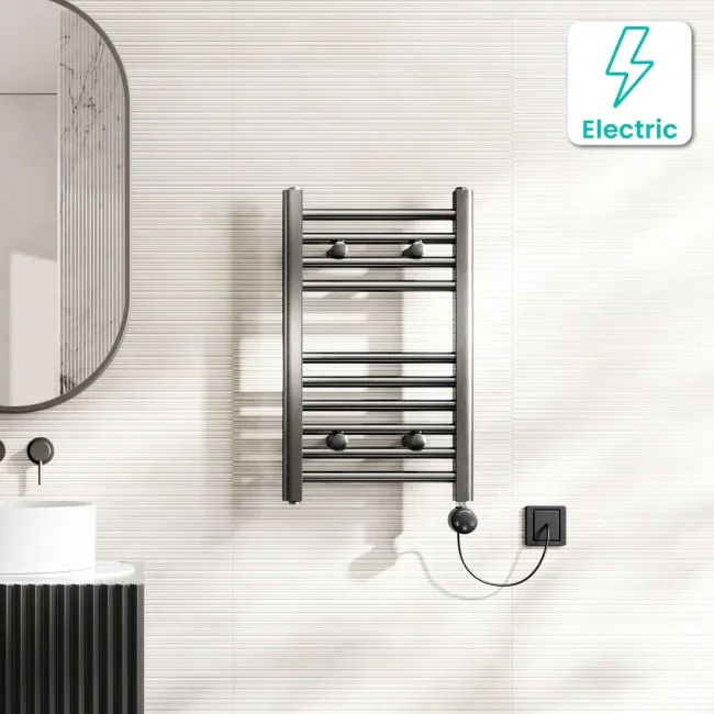 Naples Electric Premium Brushed Gunmetal Straight Heated Towel Rail 650x400mm