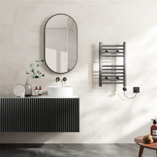 Naples Electric Premium Brushed Gunmetal Straight Heated Towel Rail 650x400mm
