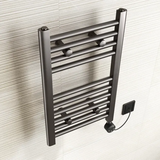 Naples Electric Premium Brushed Gunmetal Straight Heated Towel Rail 650x400mm