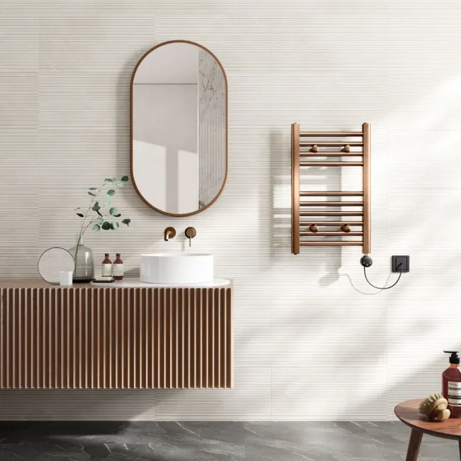 Naples Electric Premium Brushed Copper Straight Heated Towel Rail 650x400mm