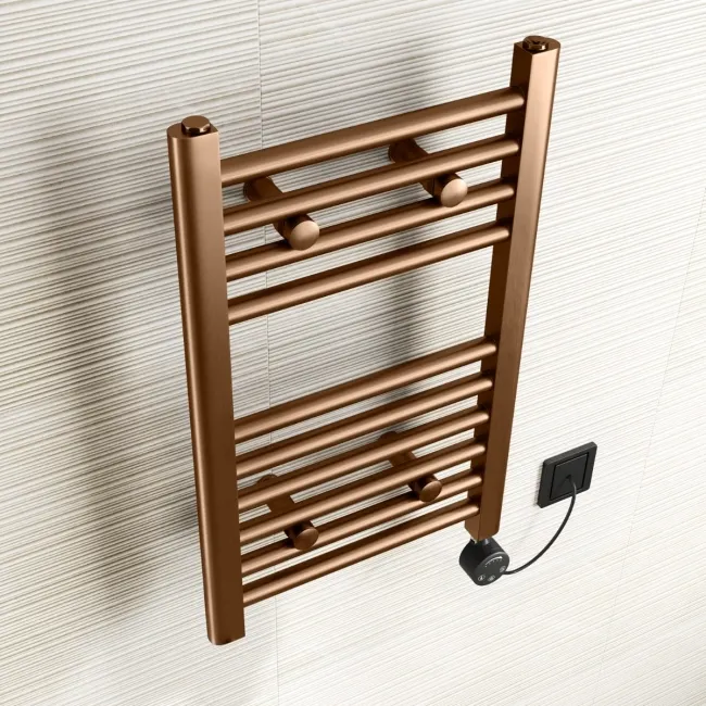 Naples Electric Premium Brushed Copper Straight Heated Towel Rail 650x400mm
