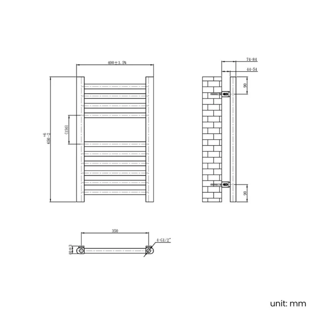 Naples Electric Premium Brushed Copper Straight Heated Towel Rail 650x400mm