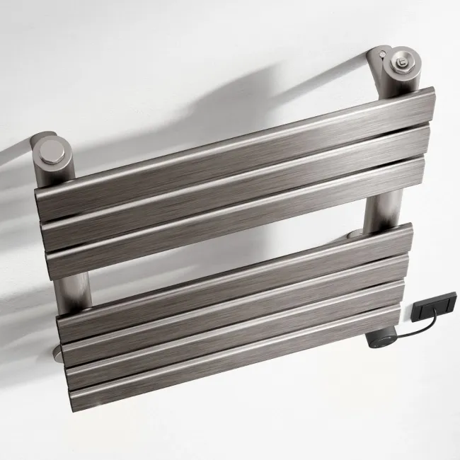 Santorini Electric Brushed Gunmetal Flat Panel Heated Towel Rail 650x400mm