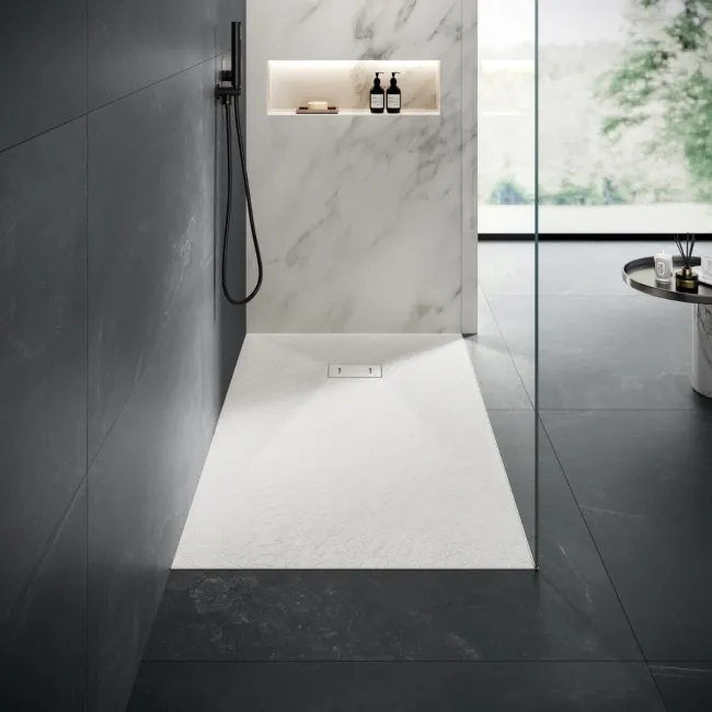 Berlin Rectangular Matt White Slate Effect SMC Composite Shower Tray 1600x700mm