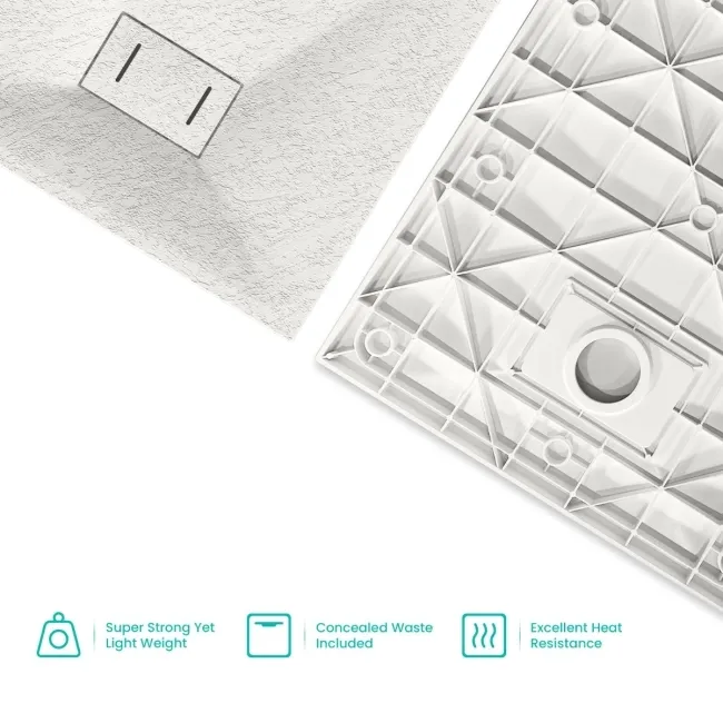 Berlin Rectangular Matt White Slate Effect SMC Composite Shower Tray 1600x700mm