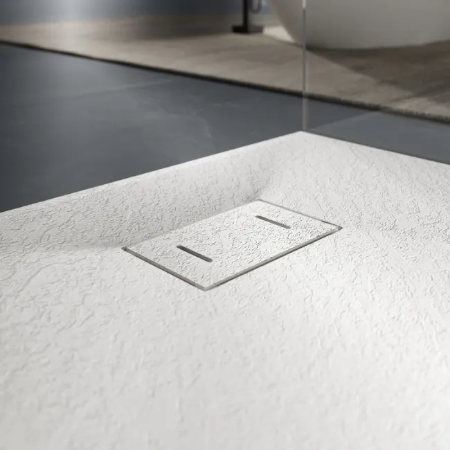 Berlin Rectangular Matt White Slate Effect SMC Composite Shower Tray 1100x900mm