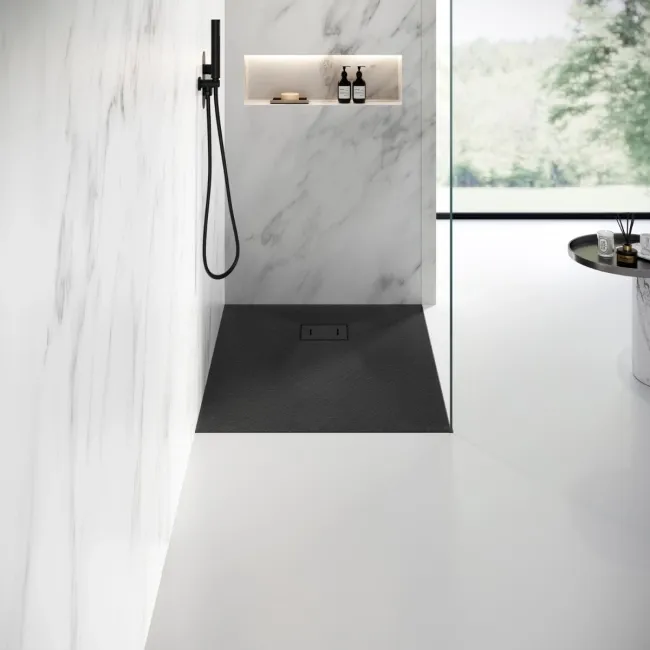 Berlin Square Matt Black Slate Effect SMC Composite Shower Tray 800x800mm