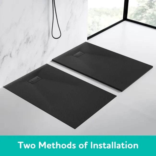 Berlin Square Matt Black Slate Effect SMC Composite Shower Tray 800x800mm