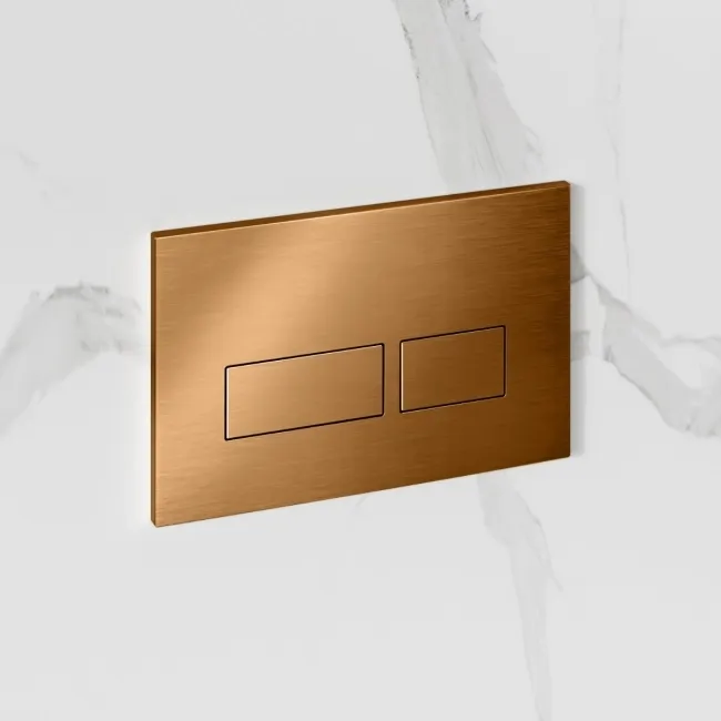 Idaho Pneumatic Wall Hung Toilet Frame and Concealed Cistern with Brushed Copper Flush Plate - Square Buttons