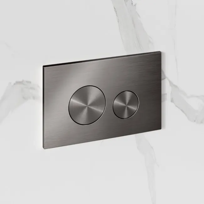 Idaho Pneumatic Wall Hung Toilet Frame and Concealed Cistern with Brushed Gunmetal Flush Plate - Round Buttons