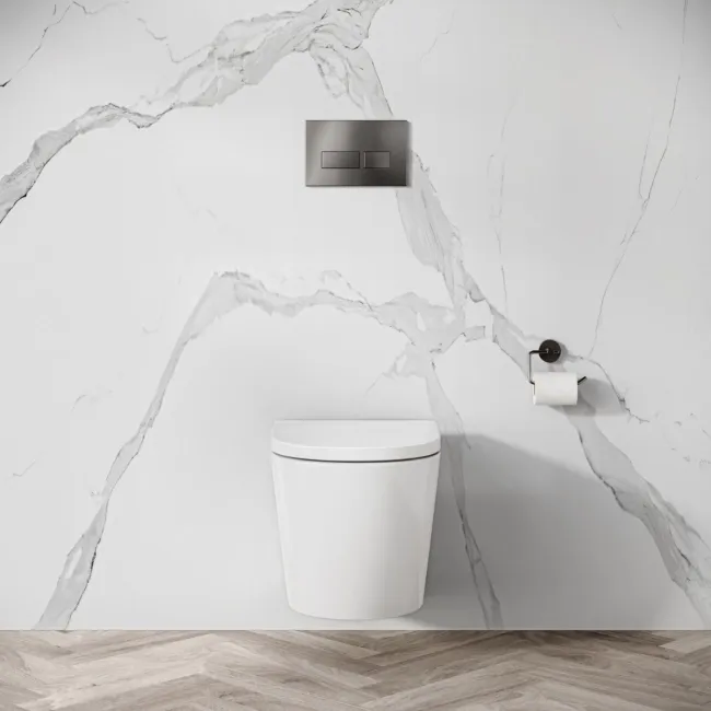 Idaho Pneumatic Wall Hung Toilet Frame and Concealed Cistern with Brushed Gunmetal Flush Plate - Square Buttons