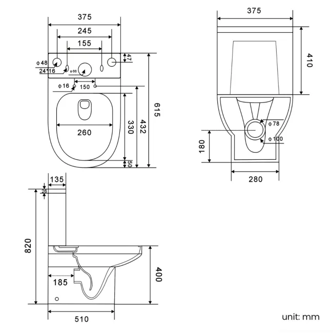 Miami Rimless Close Coupled Toilet With Soft Close Seat