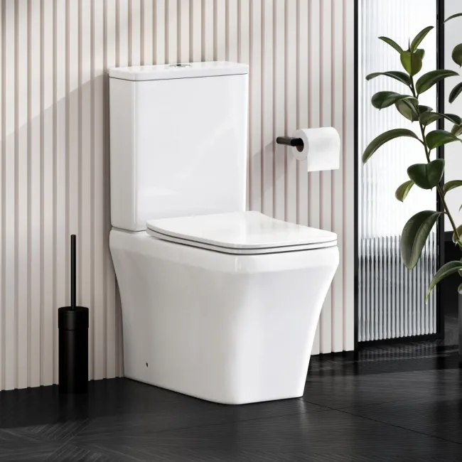 Ventura Rimless Tornado Fully Back To Wall Close Coupled Toilet With Premium Soft Close Slim Seat