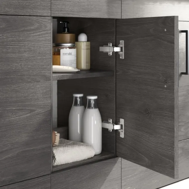 Harper Charcoal Elm Combination Vanity Basin with Marble Top & Boston Toilet 1500mm - Black Accents