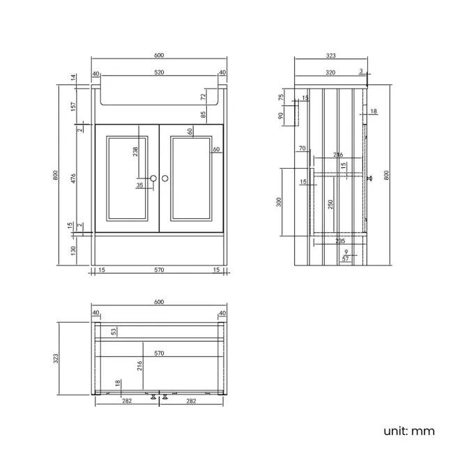 Monaco Dove Grey Combination Vanity Basin with Marble Top 1500mm (Excludes Pan & Cistern) - Brushed Brass Accents