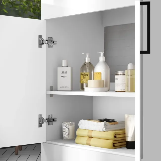 Mersey Gloss White Basin Vanity and Back To Wall Unit 1100mm (Excludes Toilet) - Black Accents