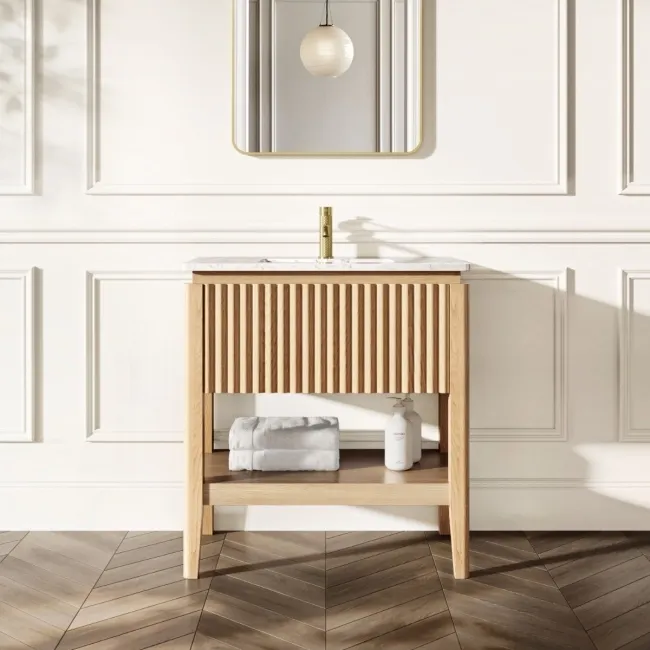 Maru Oak Carrara Marble Vanity Unit & Undermount Basin 800mm