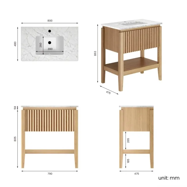 Maru Oak Carrara Marble Vanity Unit & Undermount Basin 800mm