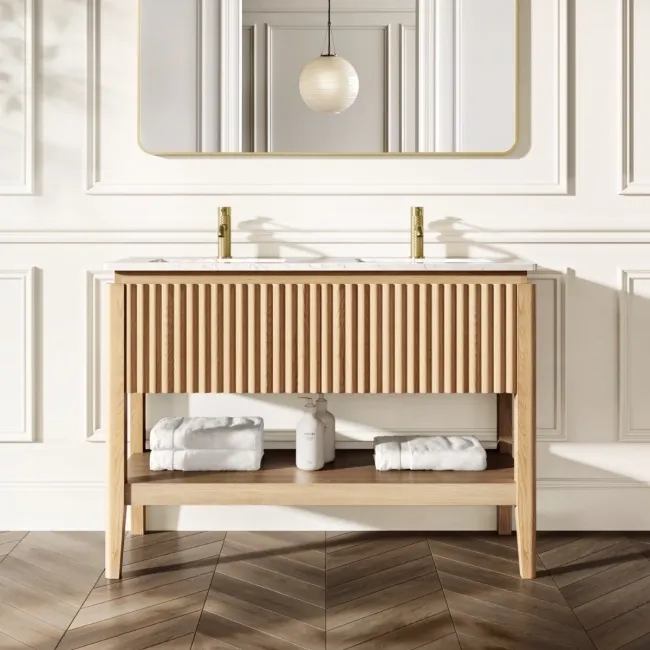 Maru Oak Carrara Marble Vanity Unit & Undermount Basin 1200mm