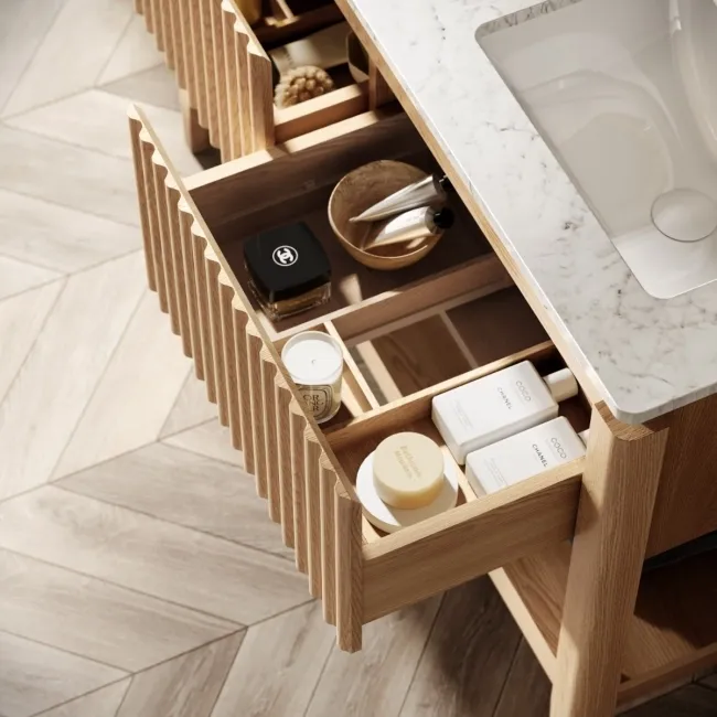 Maru Oak Carrara Marble Vanity Unit & Undermount Basin 1200mm