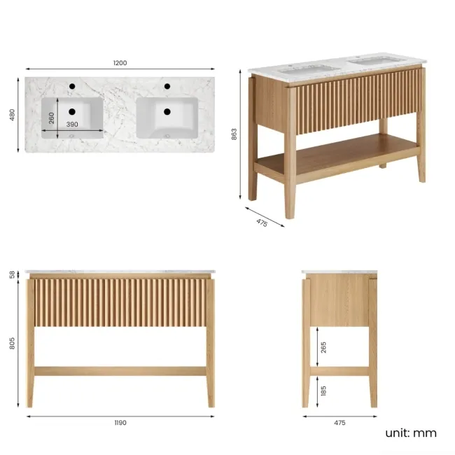 Maru Oak Carrara Marble Vanity Unit & Undermount Basin 1200mm
