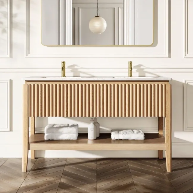 Maru Oak Carrara Marble Vanity Unit & Undermount Basin 1400mm