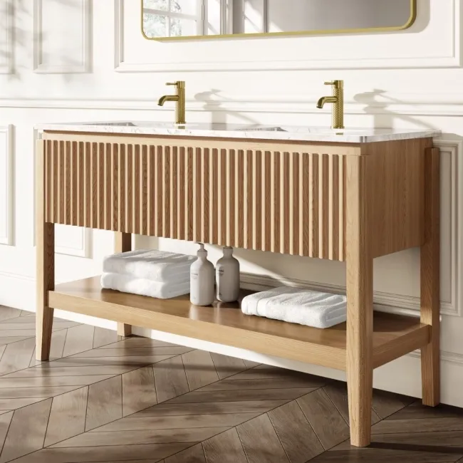 Maru Oak Carrara Marble Vanity Unit & Undermount Basin 1400mm