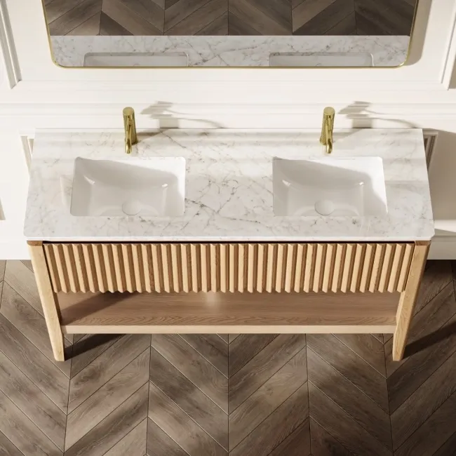 Maru Oak Carrara Marble Vanity Unit & Undermount Basin 1400mm