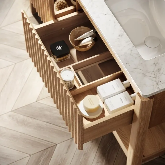 Maru Oak Carrara Marble Vanity Unit & Undermount Basin 1400mm