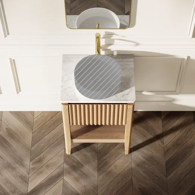 Maru Oak Wood Grain Vanity Cabinet 600mm with Carrara Marble Top - Basin Not Included
