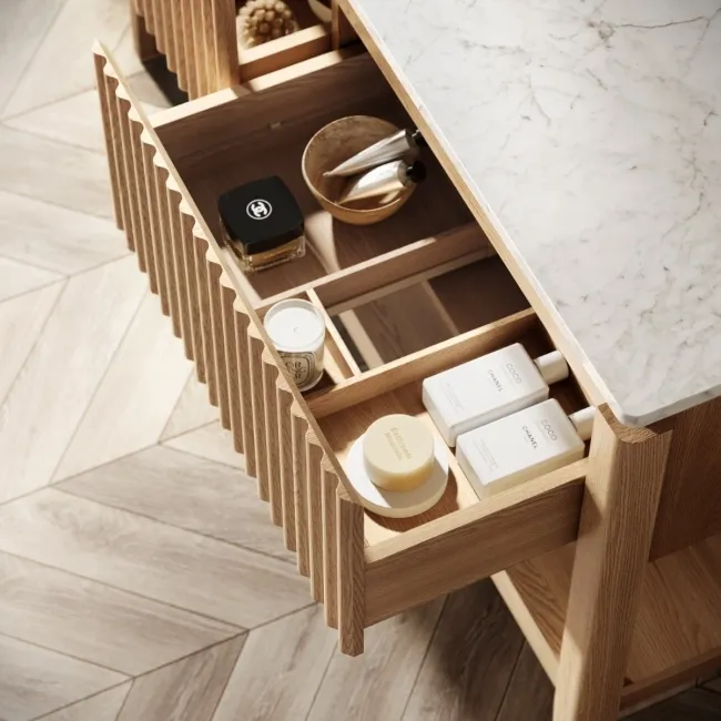 Maru Oak Wood Grain Vanity Cabinet 1400mm with Carrara Marble Top - Basin Not Included