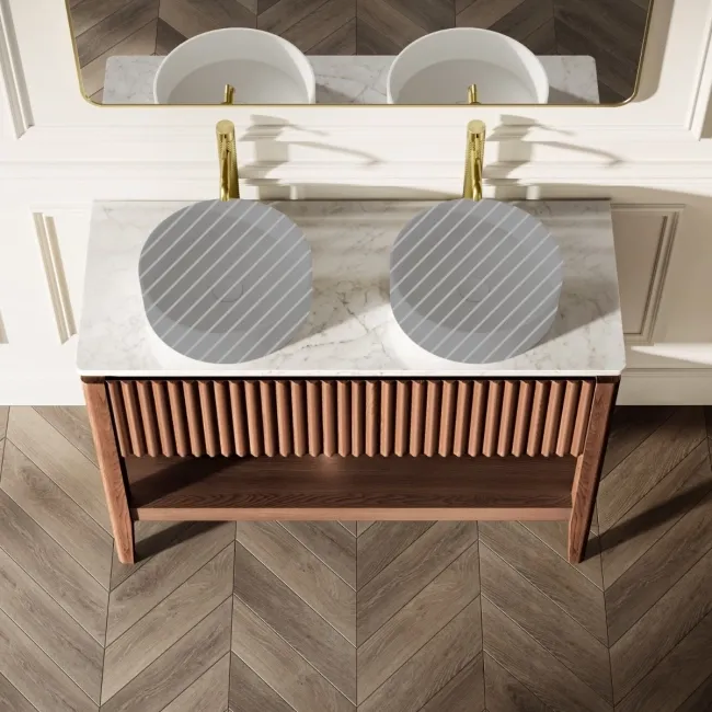 Maru Walnut Wood Grain Vanity Cabinet 1200mm with Carrara Marble Top - Basin Not Included