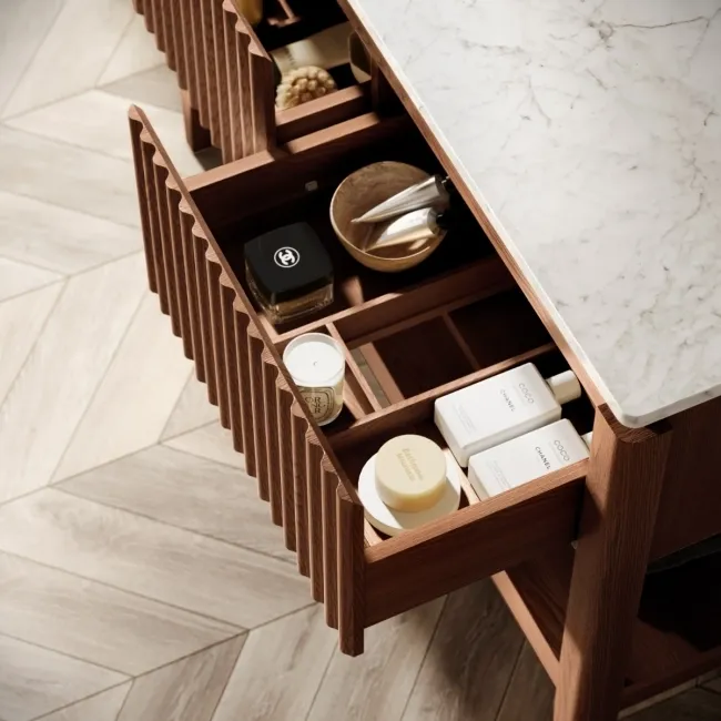Maru Walnut Wood Grain Vanity Cabinet 1200mm with Carrara Marble Top - Basin Not Included