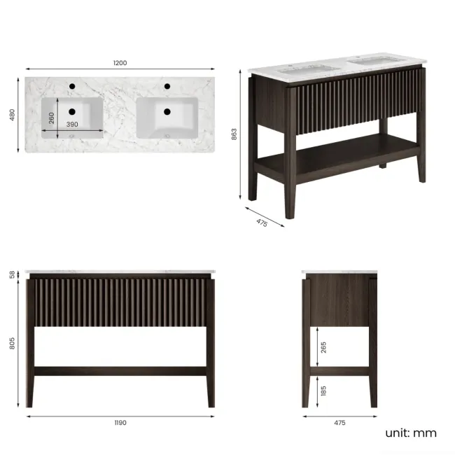 Maru Black Oak Carrara Marble Vanity Unit & Undermount Basin 1200mm