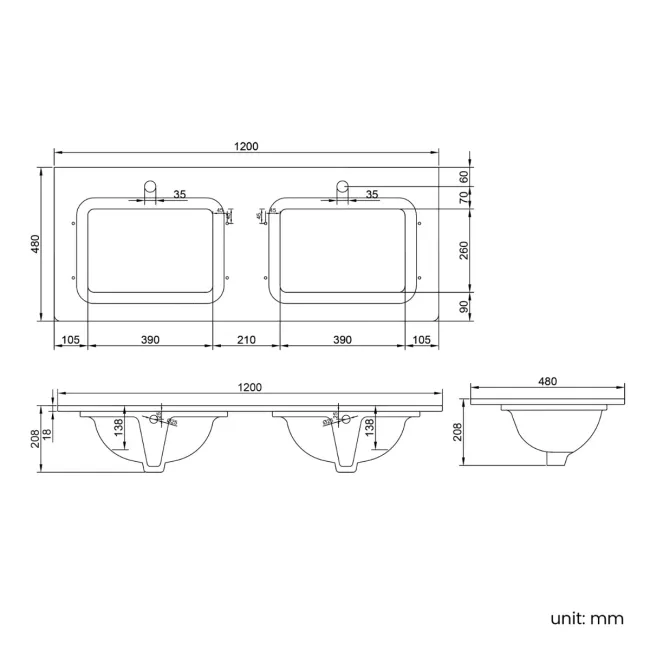 Maru Black Oak Carrara Marble Vanity Unit & Undermount Basin 1200mm