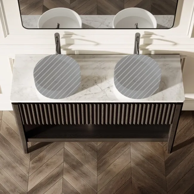 Maru Black Oak Wood Grain Vanity Cabinet 1400mm with Carrara Marble Top - Basin Not Included
