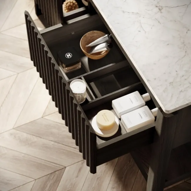Maru Black Oak Wood Grain Vanity Cabinet 1400mm with Carrara Marble Top - Basin Not Included