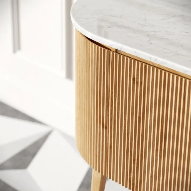 Positano Natural Oak Curved Vanity Unit with Carrara Marble Top 800mm - Basin Not Included