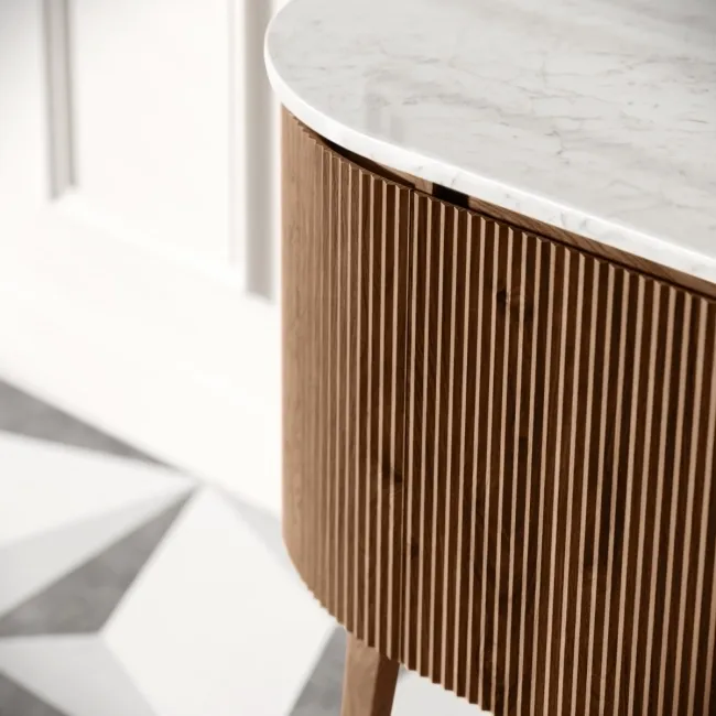 Positano Natural Walnut Curved Vanity Unit with Carrara Marble Top 800mm - Basin Not Included