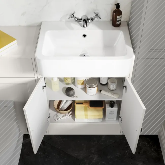 Monaco Cotton White Basin Vanity and Back To Wall Toilet Unit 1200mm (Excludes Pan & Cistern)