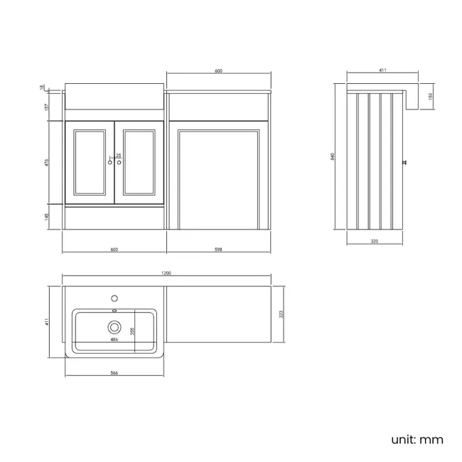 Monaco Cotton White Basin Vanity and Back To Wall Toilet Unit 1200mm (Excludes Pan & Cistern)