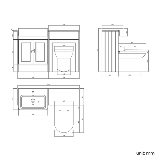 Monaco Cotton White Combination Vanity Basin and Miami Toilet 1200mm