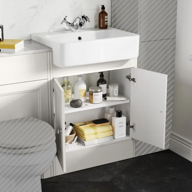 Monaco Cotton White Combination Vanity Basin with Marble Top 1200mm (Excludes Pan & Cistern)