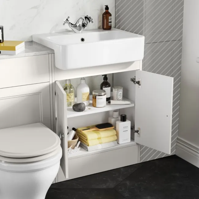 Monaco Cotton White Combination Vanity Basin with Marble Top & Kansas Toilet with Wooden Seat 1200mm
