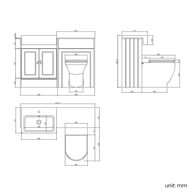 Monaco Cotton White Combination Vanity Basin with Marble Top & Kansas Toilet with Wooden Seat 1200mm