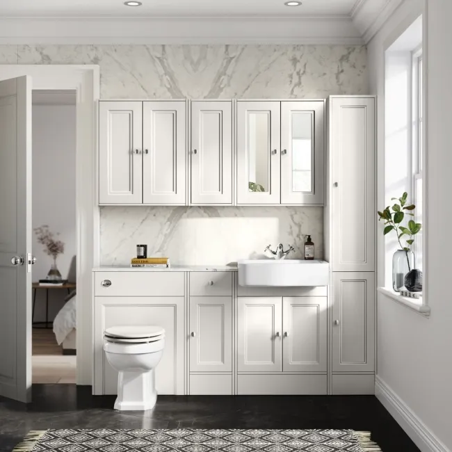 Monaco Cotton White Combination Vanity Basin with Marble Top 1500mm (Excludes Pan & Cistern)