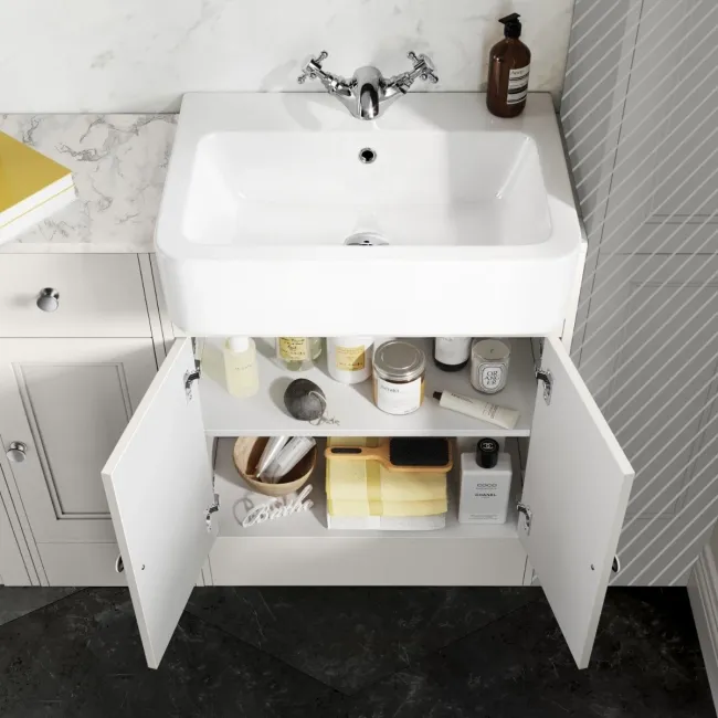 Monaco Cotton White Combination Vanity Basin with Marble Top 1500mm (Excludes Pan & Cistern)