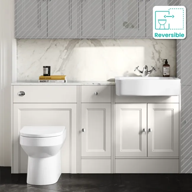 Monaco Cotton White Combination Vanity Basin with Marble Top and Miami Toilet 1500mm