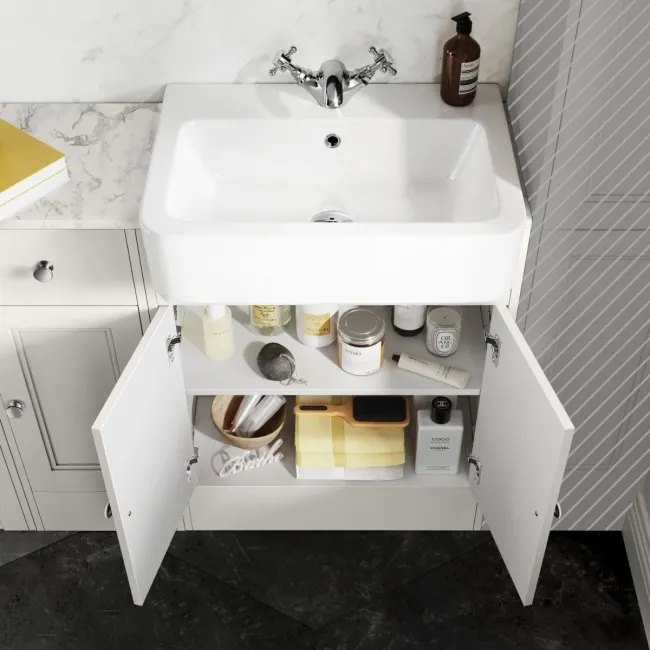 Monaco Cotton White Combination Vanity Basin with Marble Top and Tucson Toilet 1500mm